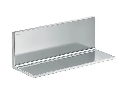 Einfache, rechteckige Ablage aus Chrom mit einer reflektierenden Oberfläche, hergestellt von AXOR, zum Anbringen an Wänden geeignet.